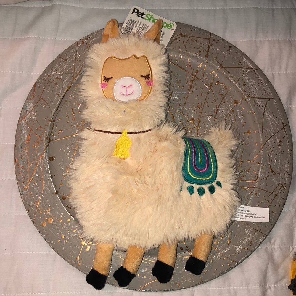 PetShoppe Ivory Green Tan Gold Llama Squeaker Mat Dog Toy
